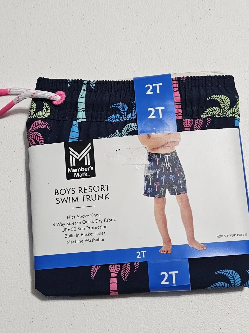 Member's Mark Boys' Navy Palm Print Swim Trunks - 2T